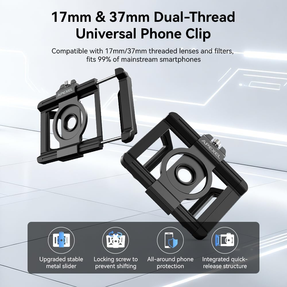 APEXEL 17mm 37mm Threaded Lens Adapter,Mobile Phone Lens Adapter Fits All Lenses and Telephoto Lenses with 17mm 37mm Thread for Almost All Smartphones