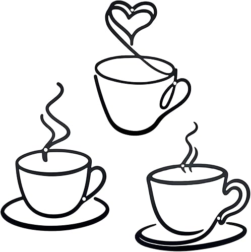 Zeivvnef Decoración de pared vintage de 3 piezas de taza de café de hierro  Arte de pared de cocina industrial rústico para cafetería, bar en casa,