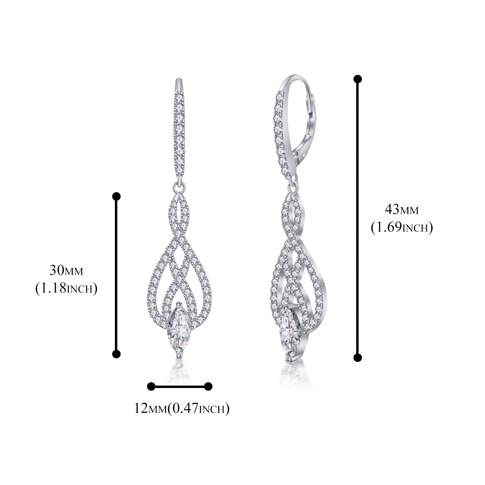 Pendientes Largos Plata 925 Colgantes Mujer Nudo Celta con CZ 43mm