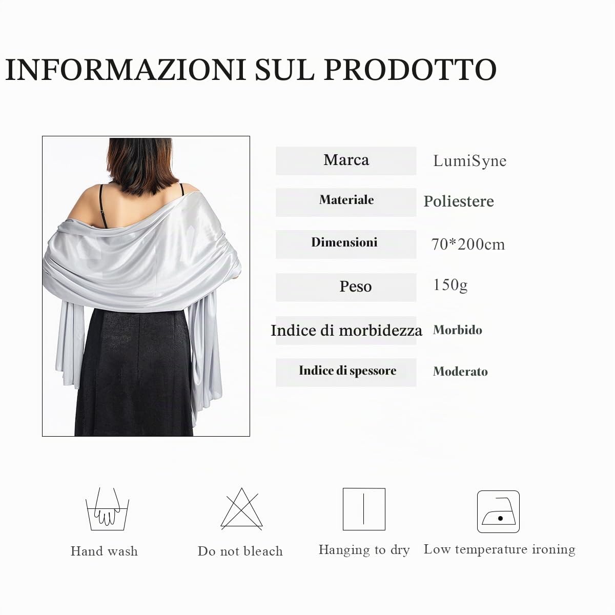 LumiSyne Donna Scialle Stola In Raso Setoso Per Abito Da Sera Tinta Unita Sciarpe Lunga Leggero Elegante Wrap Stola Per Sposa Matrimonio Cerimonia Festa, 200×70cm