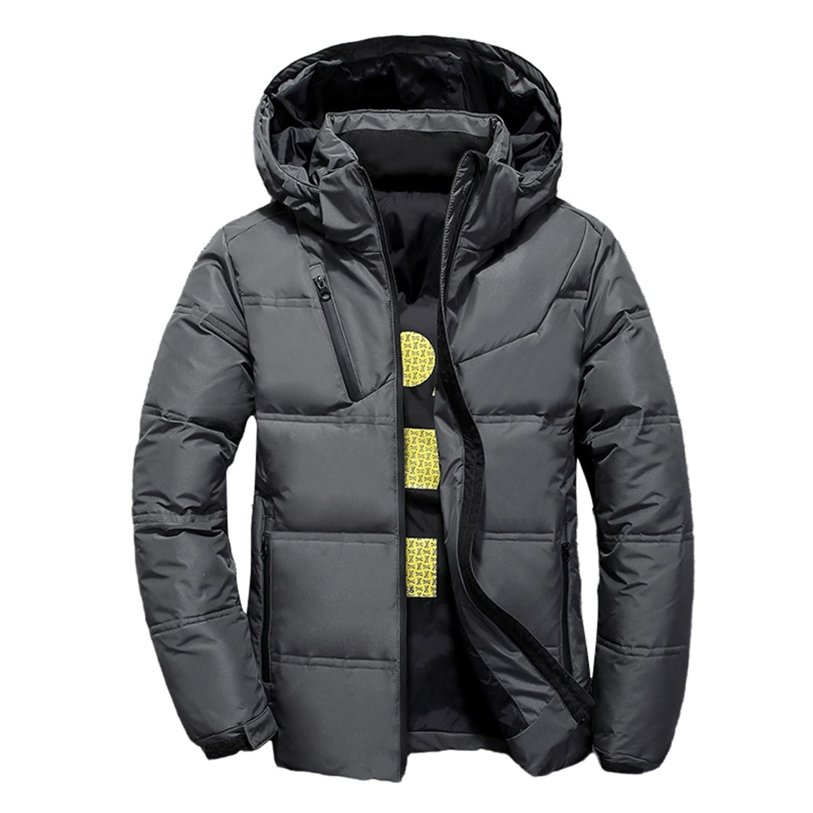 BUYUP Down Jacket Men Jackets Winter Casual Outwear Hooded Warm Thick  Jacket Men Cotton Padded Male Coats (Color DarkGrey, Size S)