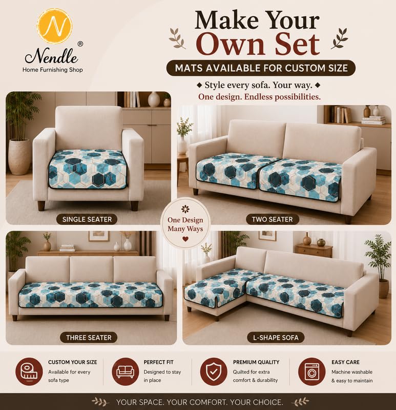 Image of Nendle Quilted Customisable Digital Printed Sofa Mat Cover with Fixed Seat Depth of 36 Inches | Premium Velvet Fabric Furniture Protector for Custom Fit