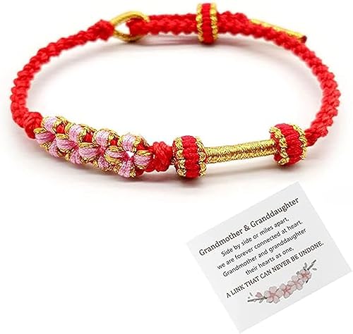 Miniatura 9 de DIOWUS Pulsera con nudo de cereza, con texto en inglés To My Granddaughter A Link That Can Be Undone, ajustable, trenzada, a mano, para mujer,
