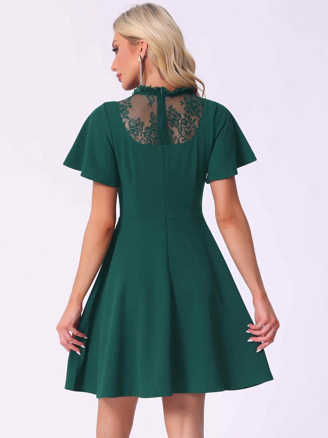 Allegra K Gothic Dress for Women Halloween Party Dress with Lace Mock Neck A-Line Vintage Cocktail Dresses - Image 2