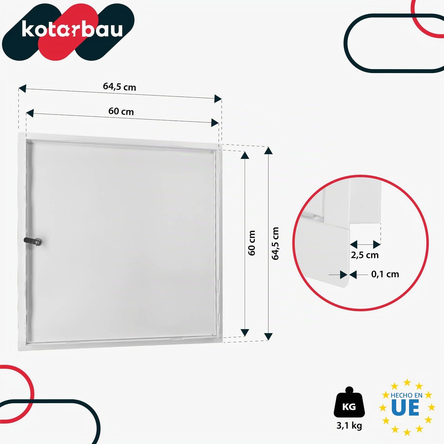 KOTARBAU® Tapa de inspección 60 x 60 cm, de yeso, puerta de inspección con cerradura de llave, caja de seguridad, empotrada, tapa de inspección de acero galvanizado, yeso, puerta de mantenimiento