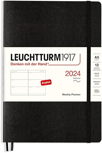 LEUCHTTURM1917 - Weekly Planner 2024 with extra booklet, Medium (A5) Softcover, Black (Jan 1 - Dec 31, 2024)