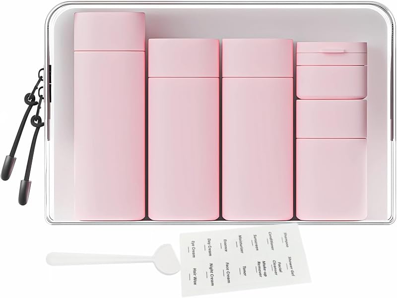 FANPOI Conjunto com 5 Frascos Recarregáveis para Viagem e Necessaire Transparente