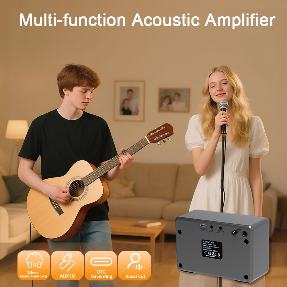 People playing music with Yuer BA-10Pro, showing multi-functionality icons