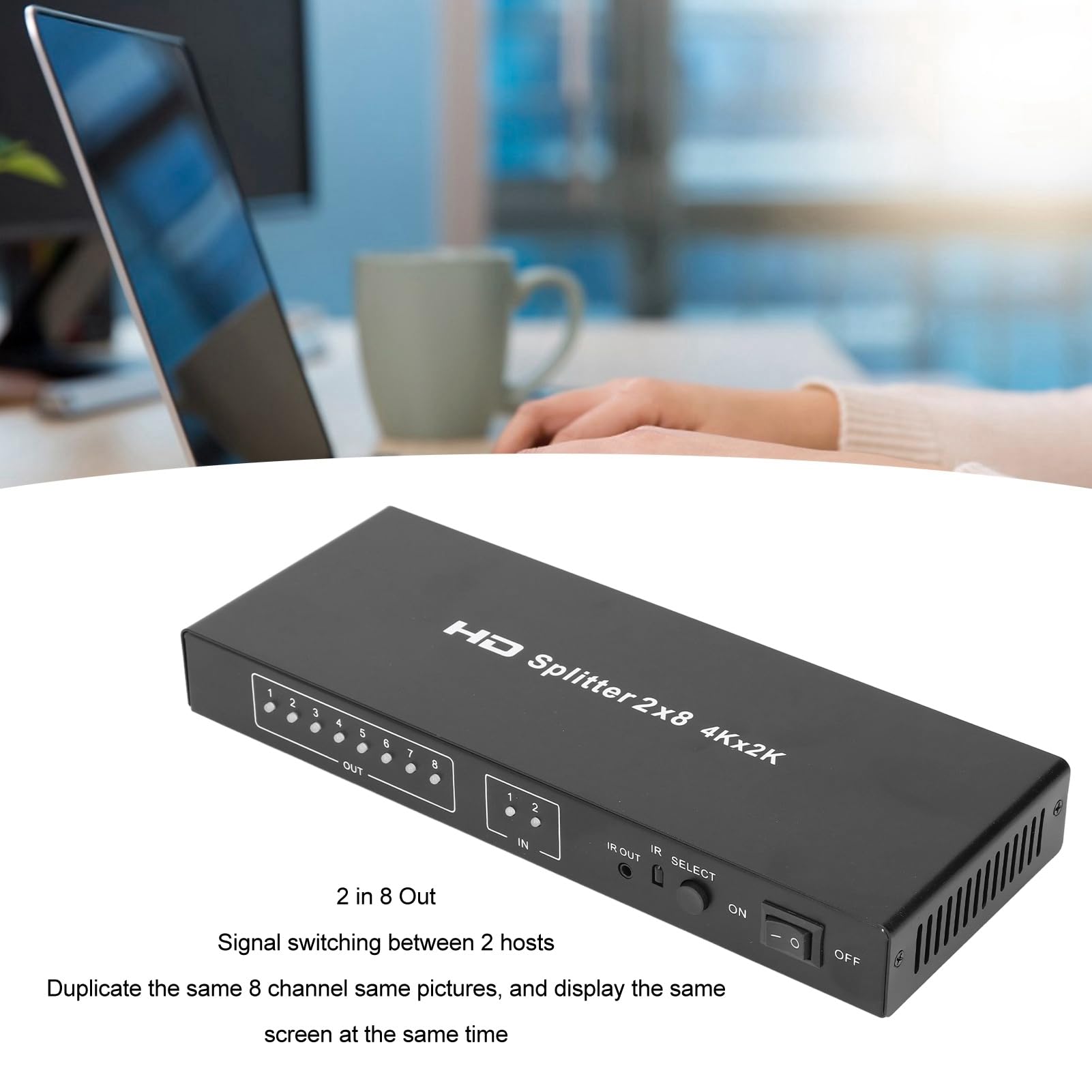 Splitter HDMI 2 in 8 uscite, splitter HDMI 4K, selettore di video con telecomando, splitter HDMI per proiettore, computer, PC, laptop, TV (EU)