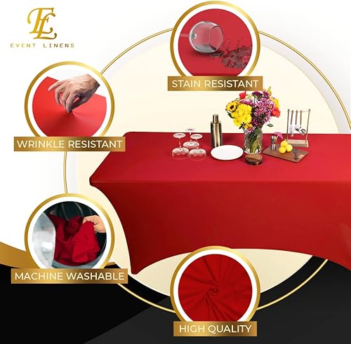 Miniatura 2 de Luxury Collection - Mantel rectangular de lino de elastano de 6 pies, color rojo, funda ajustable para mesa plegable de 6 pies, ropa de cama de