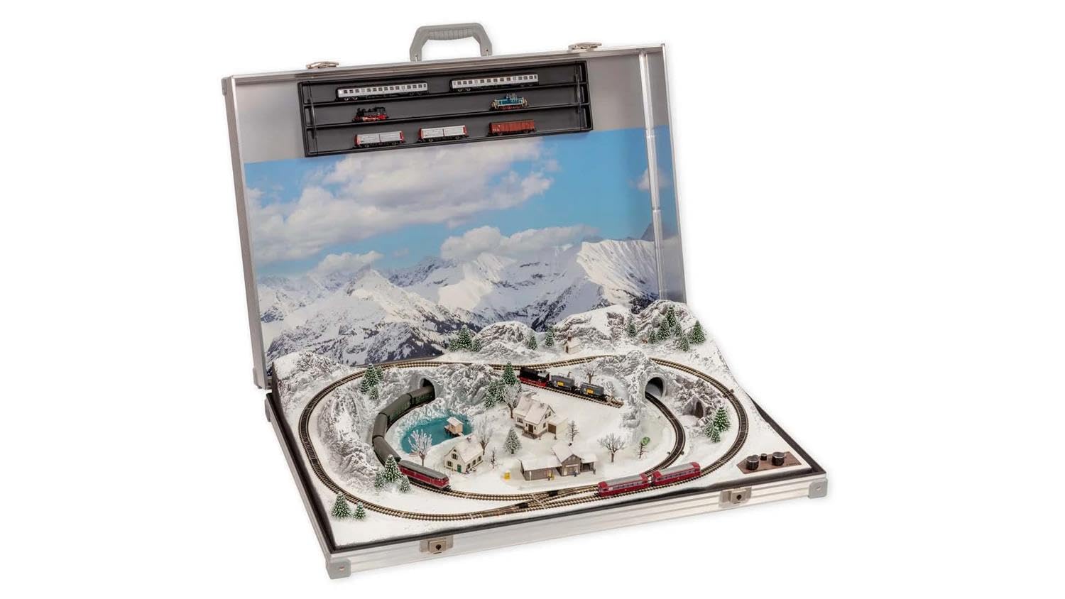 Noch 88415 Modellbahnanlage Oberstdorf (mit Minitrix® Gleisen) - N-Spur, 1:160, weiß, blau, grün - Layout, Modellbahn, 9 mm Spurweite, Kompakt, Beleuchtet, 79.5 x 54.5 x 16.0 cm