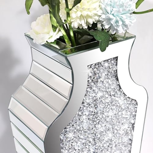Miniatura 4 de Allartonly Jarrón de piso con espejo de diamante triturado de 27 pulgadas de alto, jarrón de espejo decorativo de cristal plateado de gran tamaño de