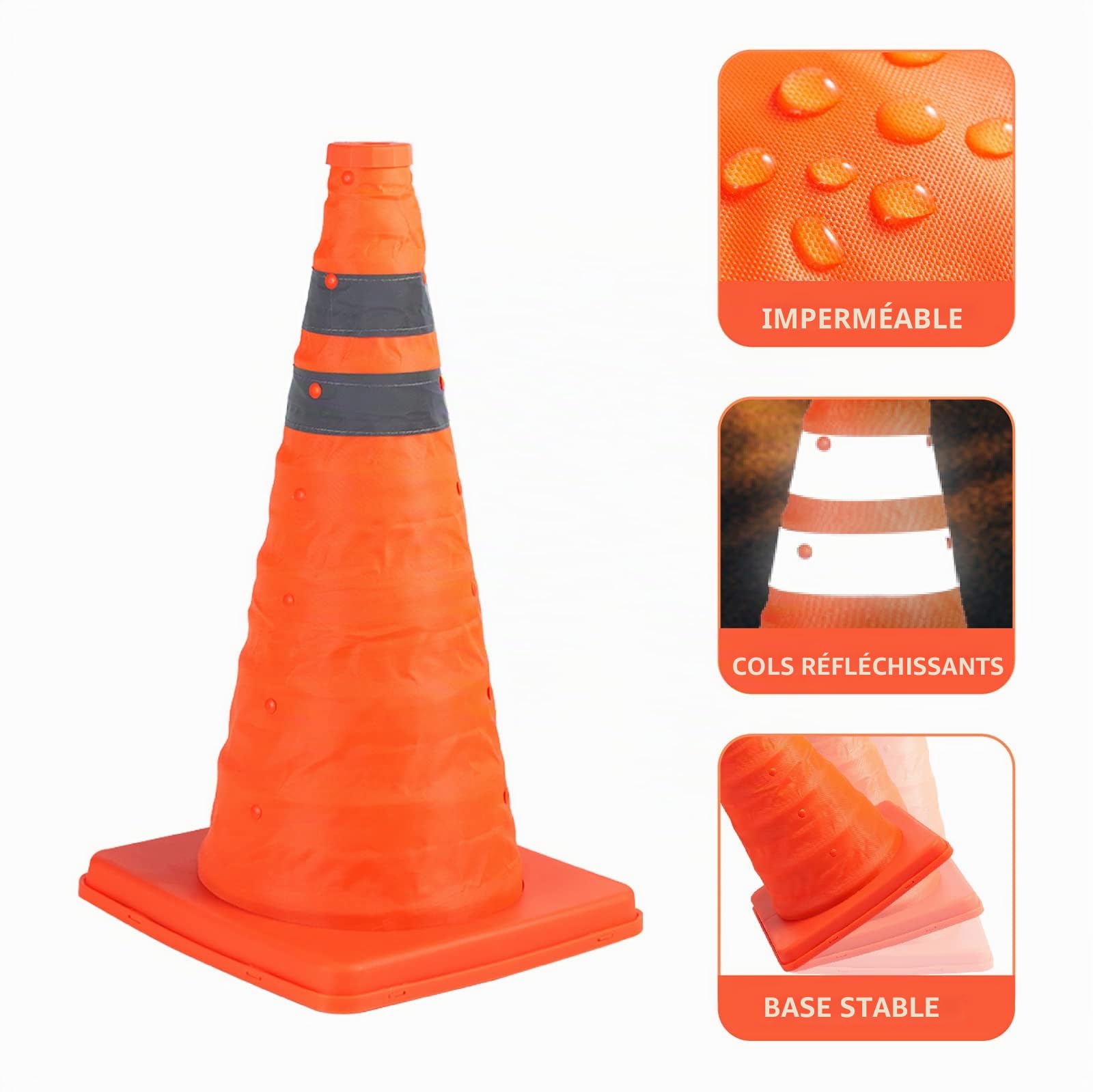 Paquet de 2 cônes de sécurité Orange Pliables de 18 Pouces/cônes de Circulation Orange/cône de sécurité réfléchissant Multi-usages, cônes de Conduite pour l'entraînement, cônes de stationnement