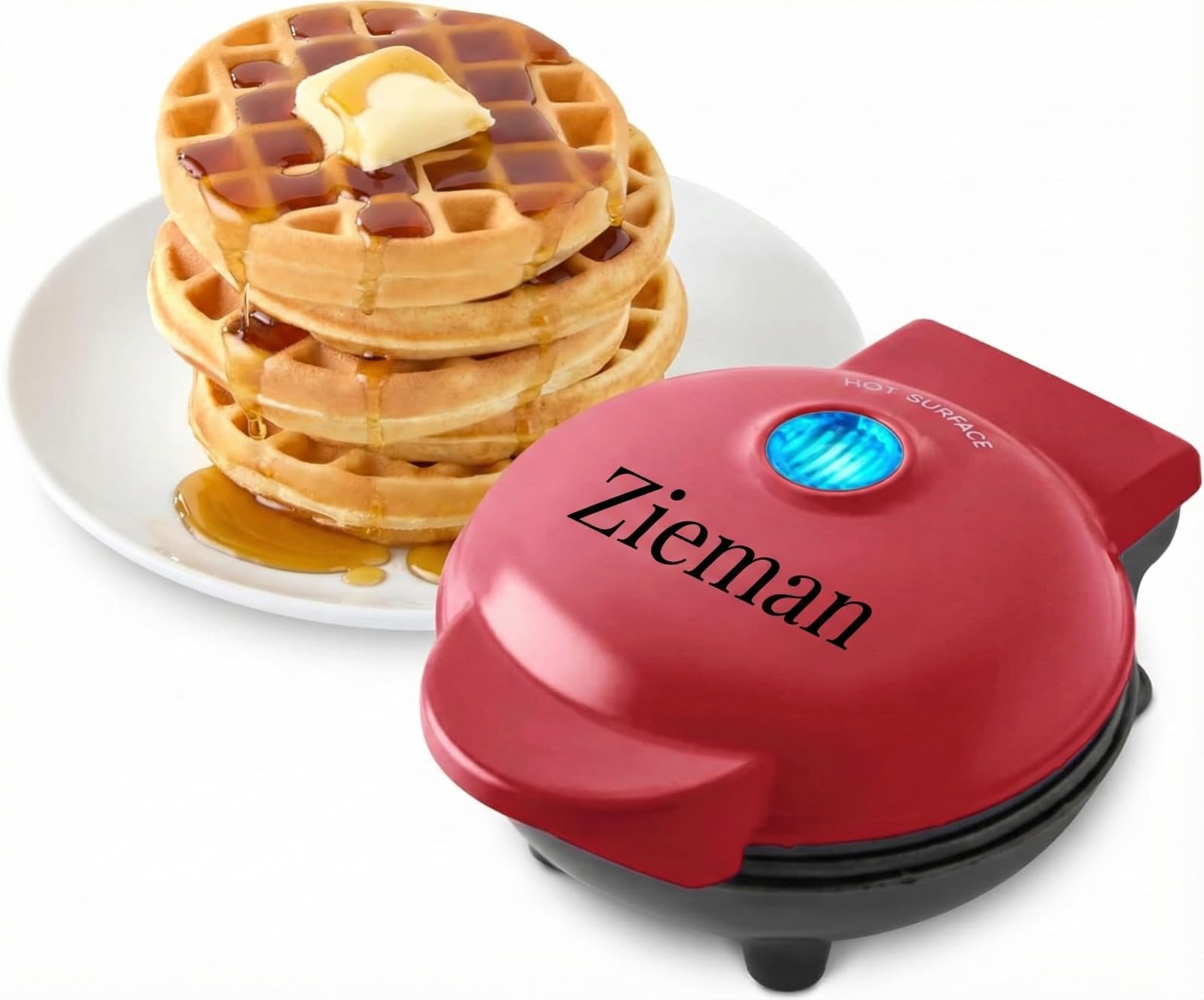 Zieman Mini Waffle Maker, Compact Red Electric Iron with Nonstick Plates, 5x3 Inch Countertop Design for Single Belgian Waffles, Easy Storage Kitchen Appliance-image-37