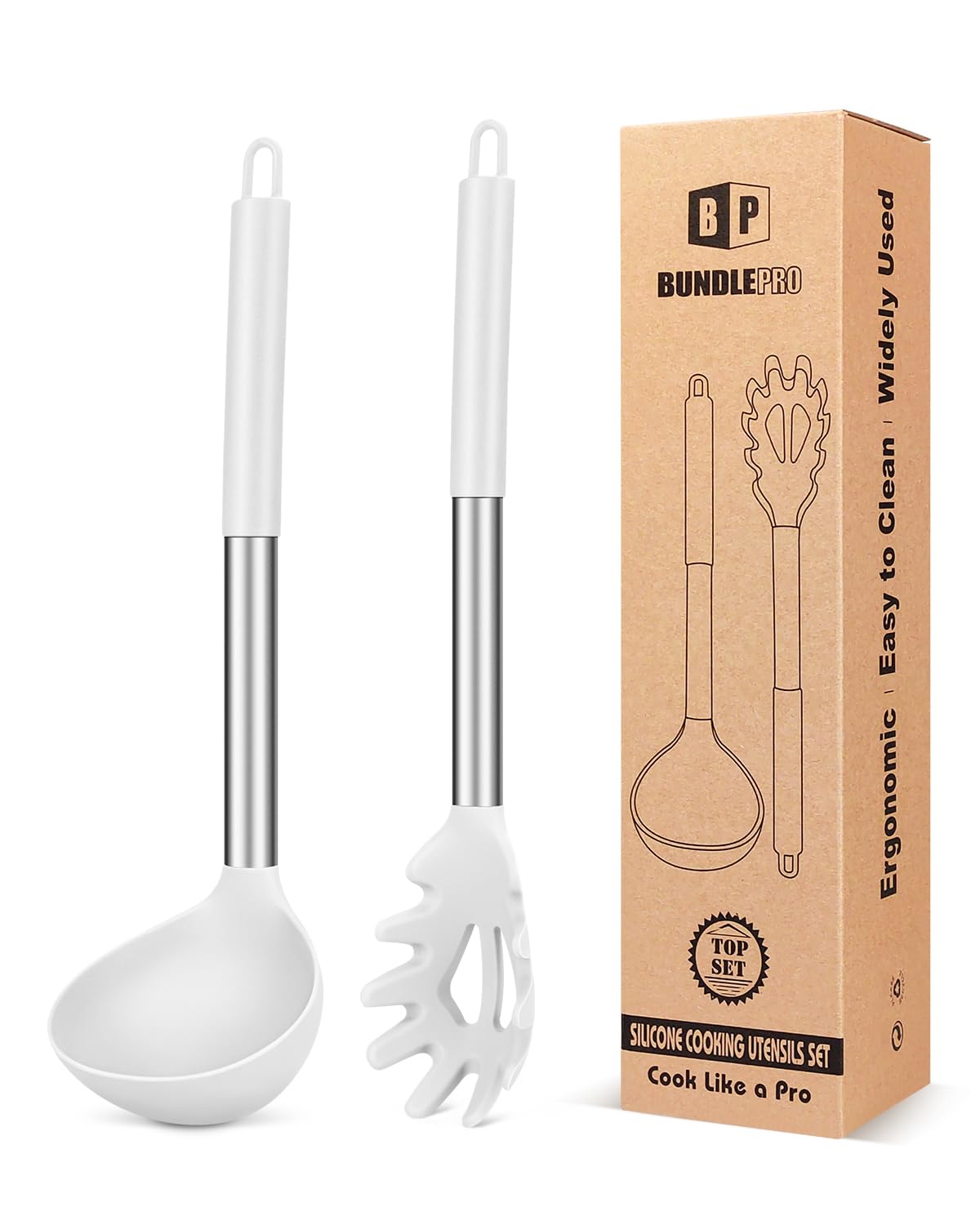 Fourchette à pâtes et louche en silicone blanc de haute qualité