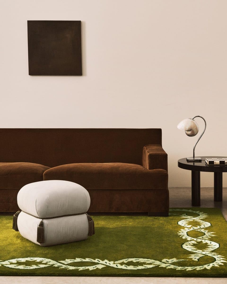 Hand Tufted Wool Area Rug – Climbing Vine Collection – Luxury Designer Border Rug in Rust, Lilac & Olive – Soft Thick Pile Handmade Rug for Living Room, Bedroom & Home Decor (OLIVE, 8X10 FEET)