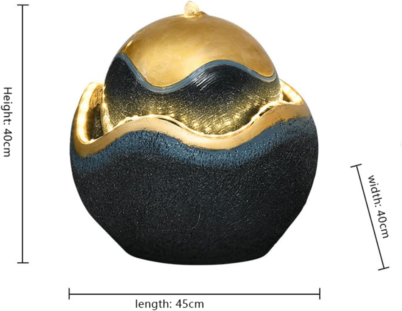 Modern Gold-Accented Indoor Water Fountains with LED Lighting – Unique Egg-Shaped Decor for Home, Office, Housewarming Gift (Small)