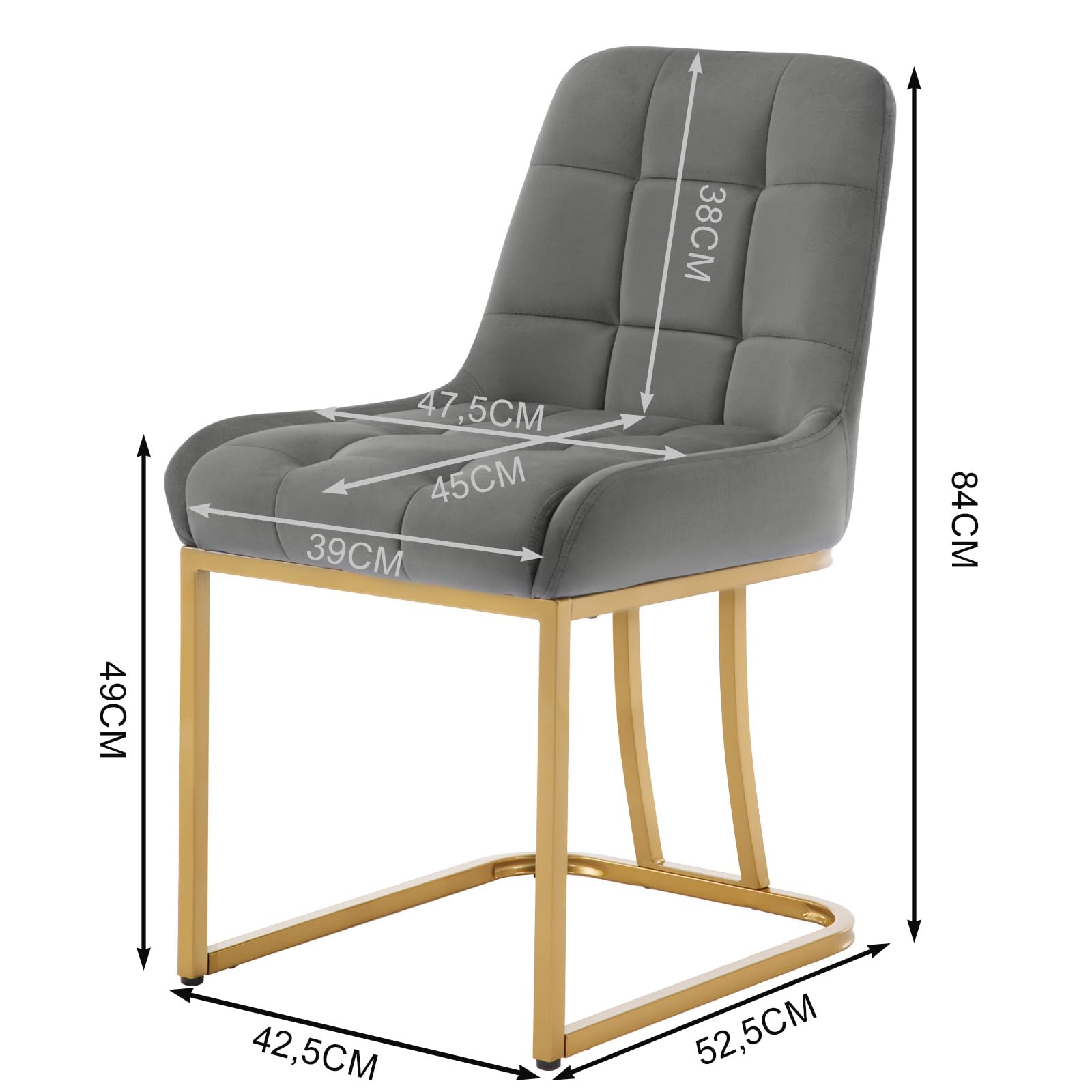 2 Sedie Da Pranzo Moderne In Velluto Con Gambe Dorate - Sedie Imbottite Senza Braccioli Per Cucina O Sala - Foto 8