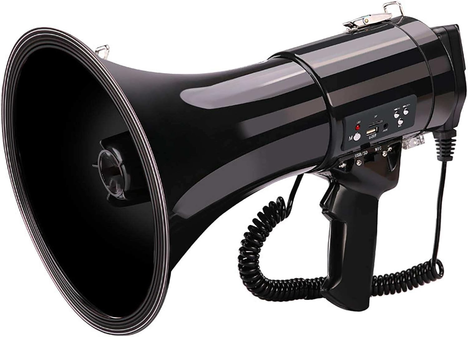 Portable 50 Watt Bullhorn/Megaphone with Siren Cheering,Powerful and Lightweight Compact and Battery Operated,Foldable Handle Cheerleading and Police Use