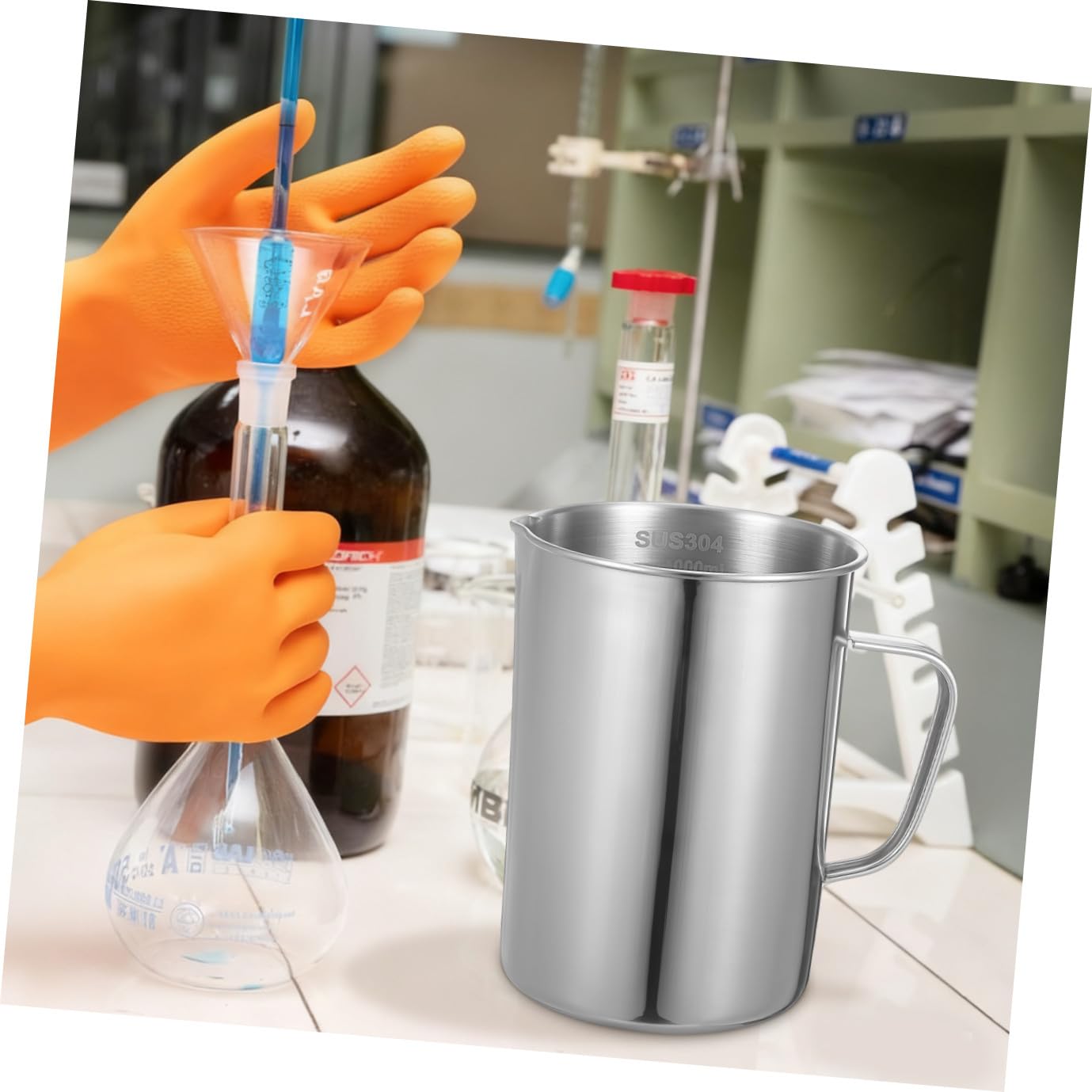 Angoily 2piezas Copa Graduada De Acero Inoxidable Para Laboratorio Vaso Medidor De Química Escala Fácil De Leer Para Investigación y Educación Científica