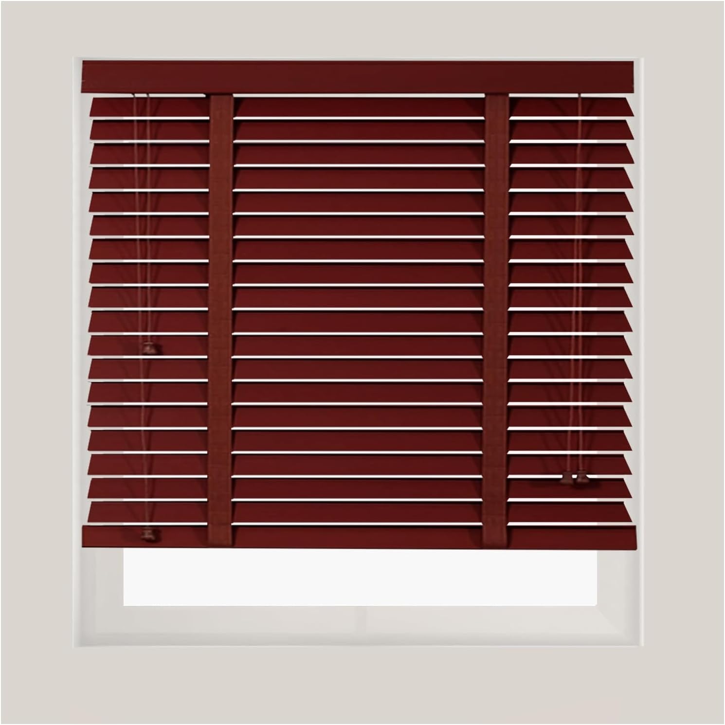 2" Slats Horizontal Venetian Blinds for Indoor Windows W 20" 28" 35" 43" 48" 60" 64" 72" Cordless Faux Wood Blinds for Bedroom Bathroom Living Room Light Filtering Darkening Shades(Dark red)