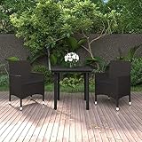 mtlskopl 3 Piece Patio Dining Set Black Square Glass Table 31.5 x 31.5 x 29.1 in, PE Rattan Steel Frame, Compact Outdoor Bistro Furniture for Balcony Garden Backyard Fire Pit Seating
