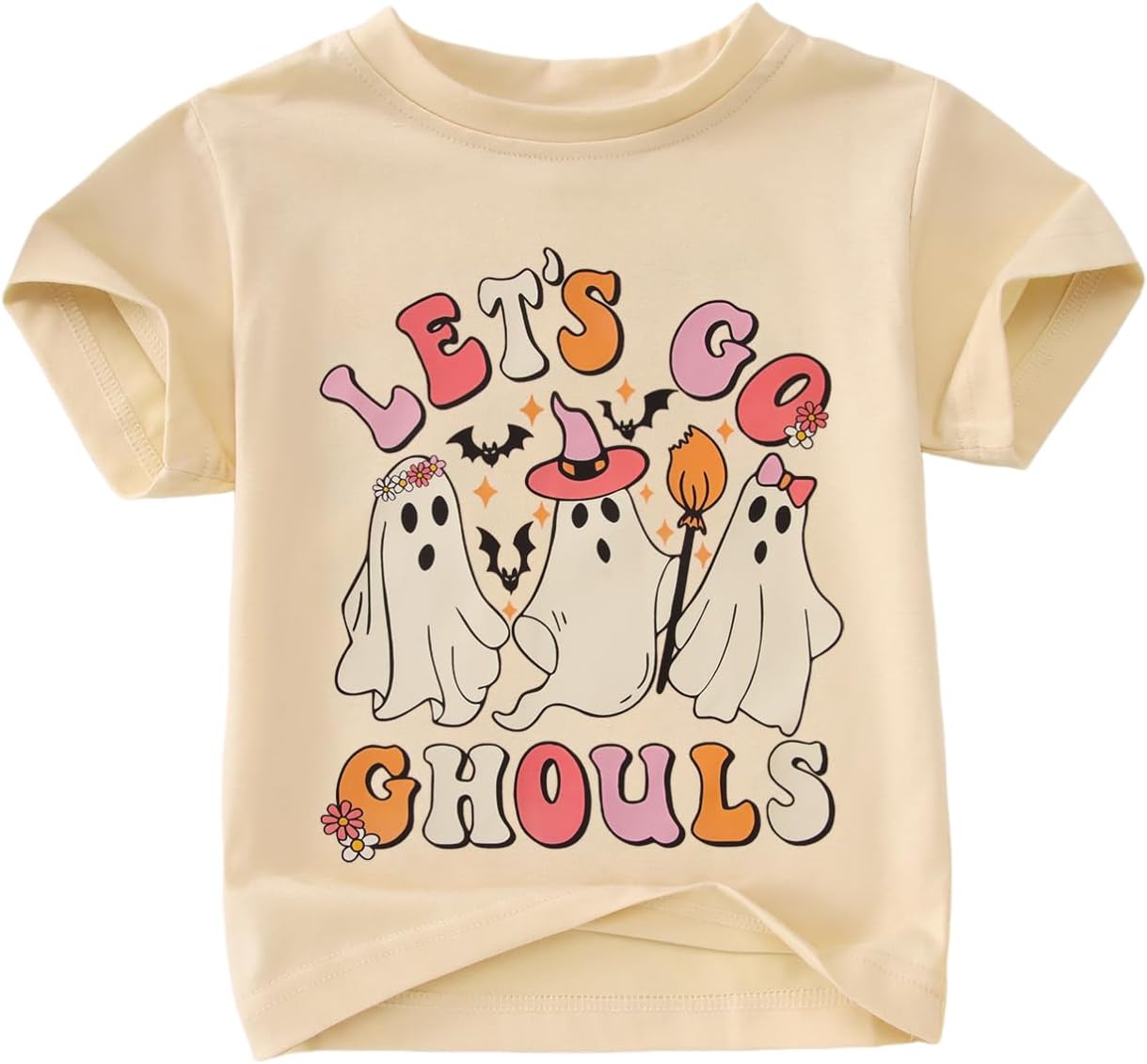 KEKEMI Toddler Baby Girls Halloween Shirt Let's Go Ghouls T-Shirt Ghost Spooky Season Outfit Cute Fall Short Sleeve Tees Tops