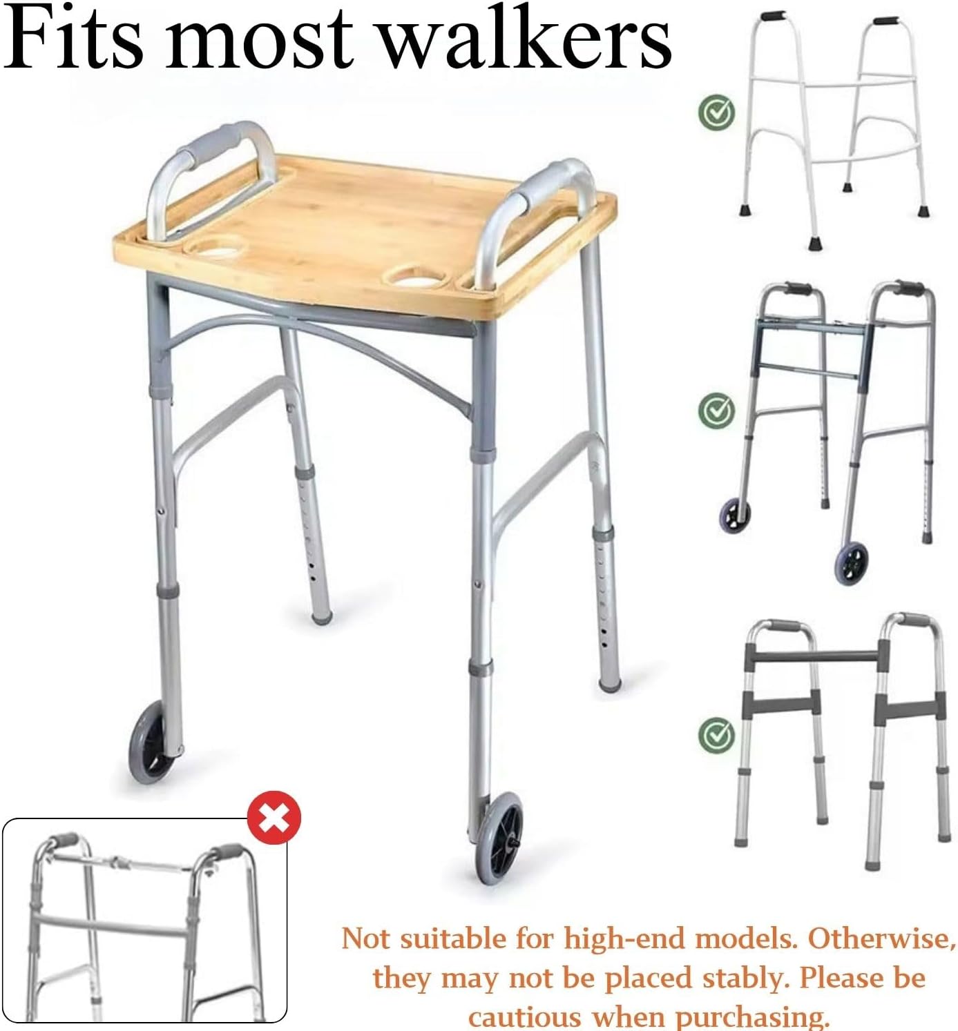 Walker Tray for Folding Walker19*15in, Mobility Table Tray with Cup Holder & Wheelchair Side Bag（14.2 * 17.9in） Fits Most Standard Folding Walkers for Elderly