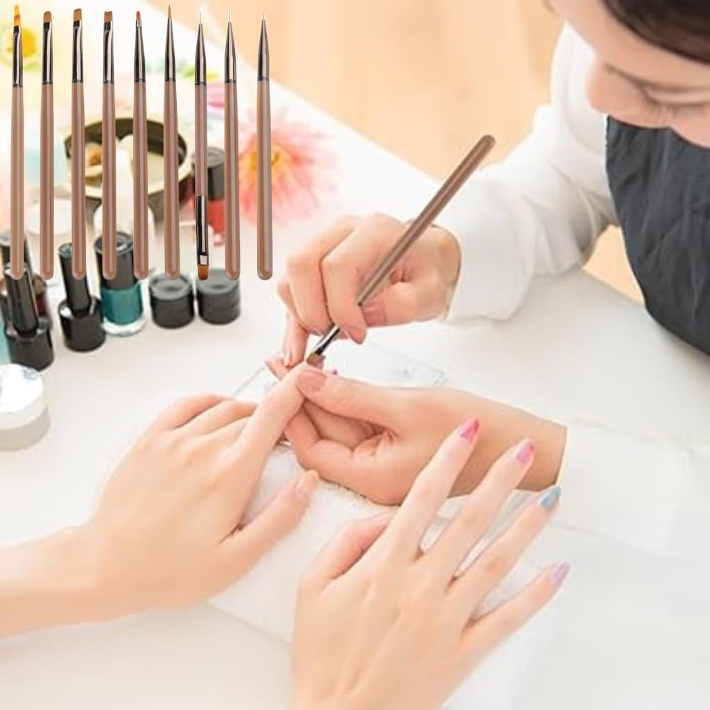 9 Pcs Dual End Nail Art Pen Brush Acrylic Round Flat Painting Drawing Liner Tools - Nail Art
