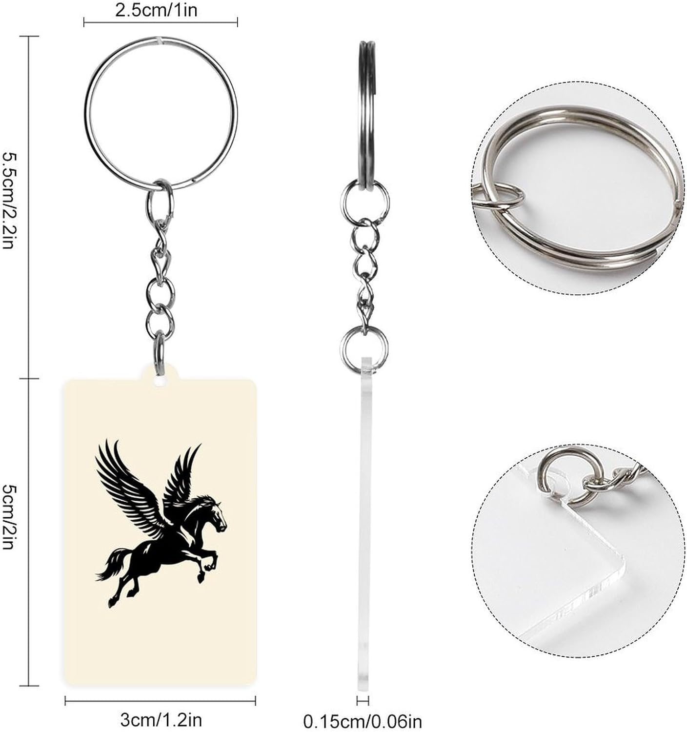 Black Winged Horse Pegasus Funny Acrylic Keychain Key Ring image 2