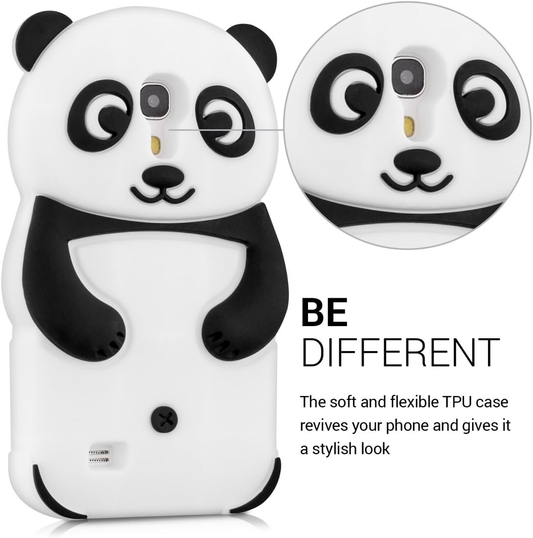 kwmobile Panda Black/White Silicone Case Compatible with Samsung Galaxy S4 Mini - Soft Silicone Gel Protective Cover with Cute Design