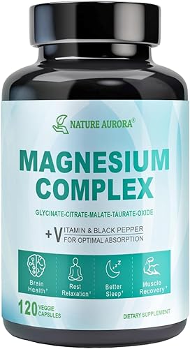 Miniatura 1 de Suplemento complejo de magnesio  Cápsulas de glicinato de magnesio quelado, citrato, taurato, malato, óxido  Magnesio de alta absorción para dormir,