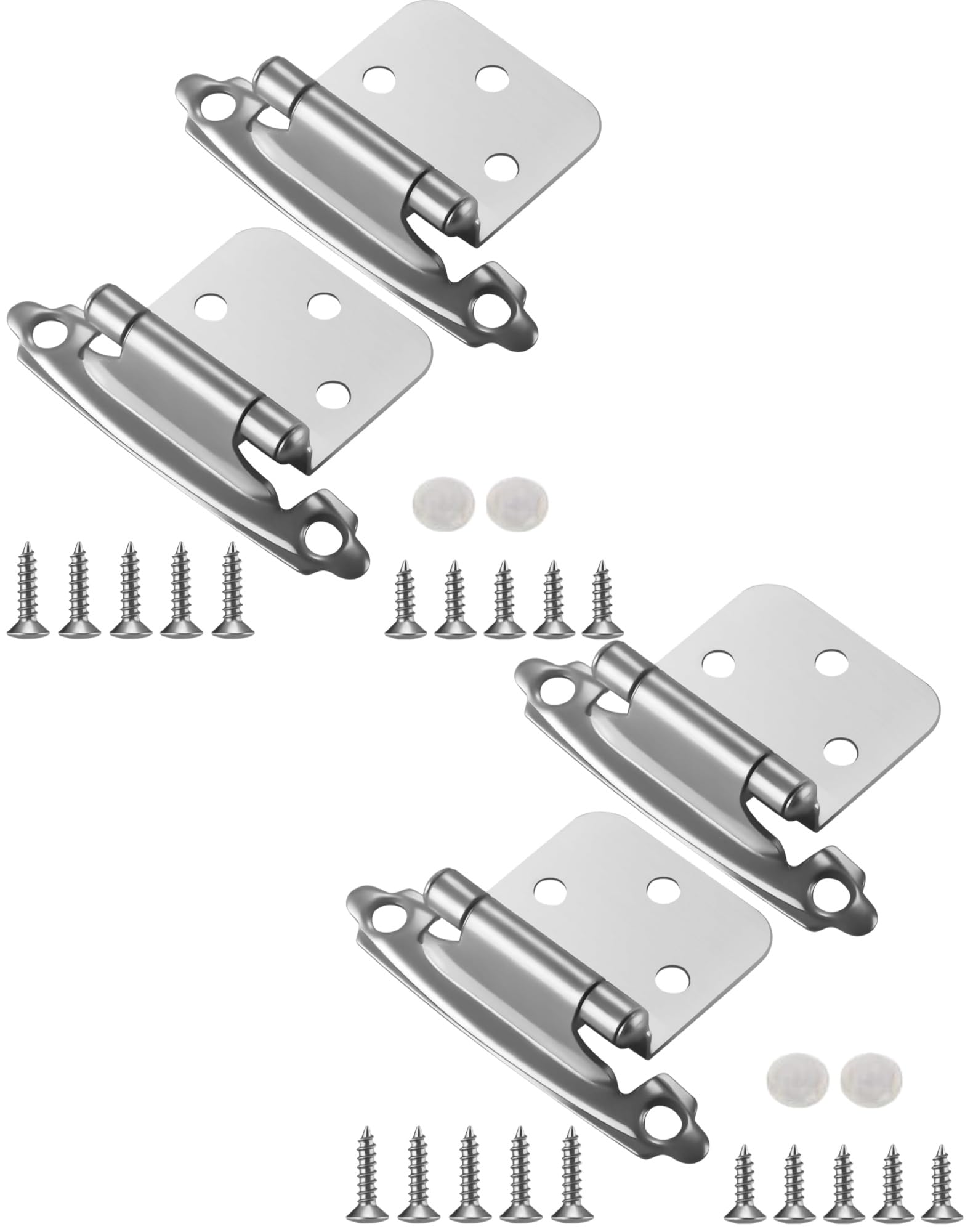 XWHLXY 4Pcs 1/2" Overlay Semi-Concealed Face Mount Cabinet Hinges with Screws for Kitchen Cupboards, RV Cabinets, 1.5mm Steel, Nickel Color