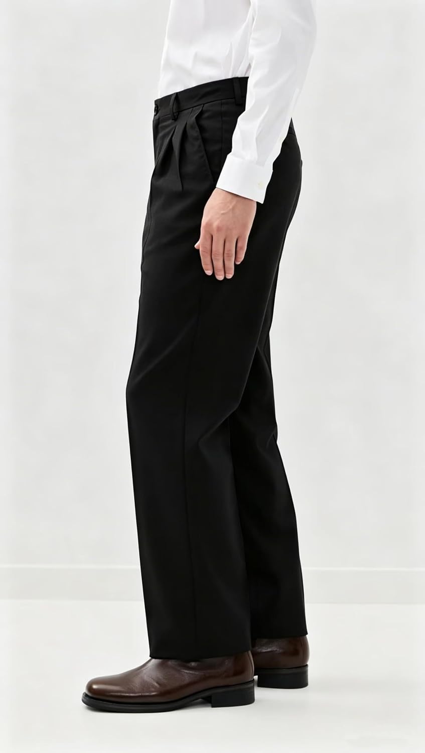 Mens Linen Pleated Suit Pants Classic Straight Leg Commuting Trousers