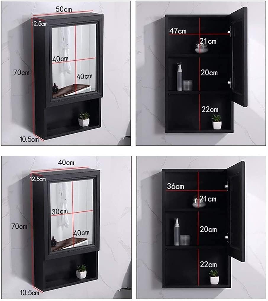 Bathroom Vanity Mirror, Aluminum Mirror Cabinet Wall-Mounted Storage Cabinet with Shelves (Color : Black, Size : 40 * 70 * 13cm) (Black 40 * 70 * 13cm)