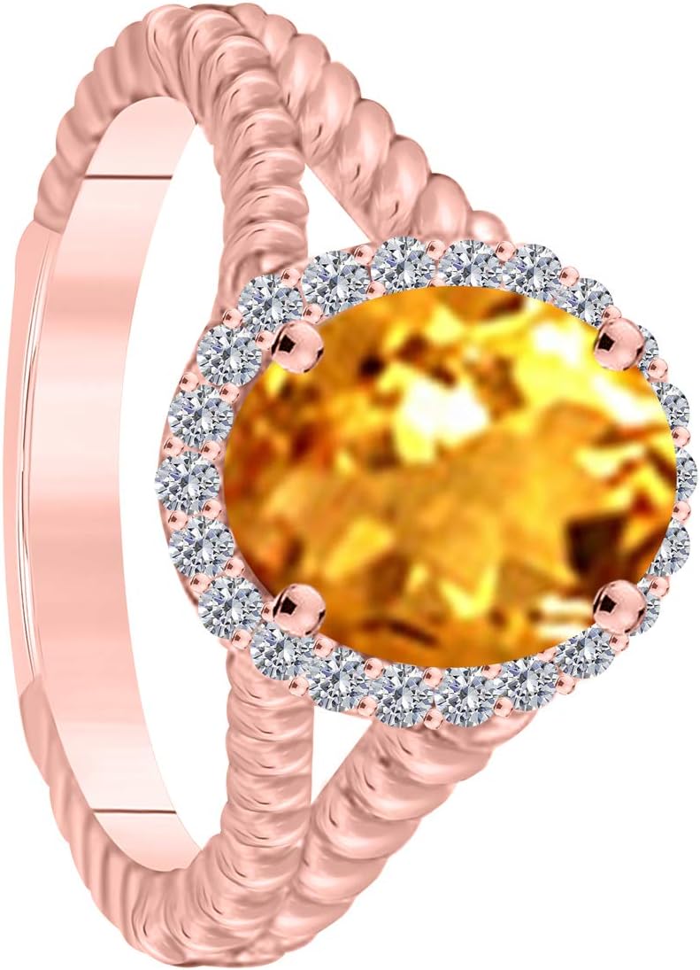 MauliJewels 1.43 Carat Oval Citrine and Diamond Ring for Women – Prong Set in 10K Solid Rose, White & Yellow Gold