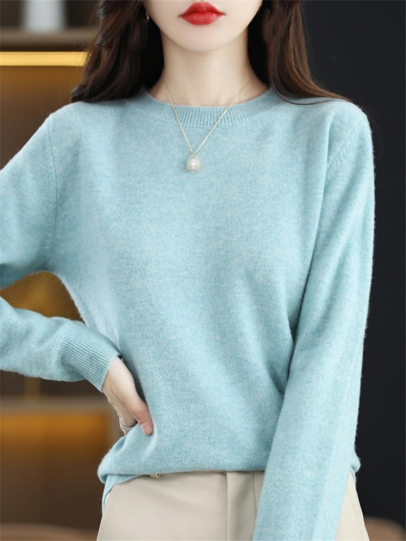 Dninmim Pulls Tricotés en Laine pour Femmes Pull en Cachemire Haut Col en O Pull Pull