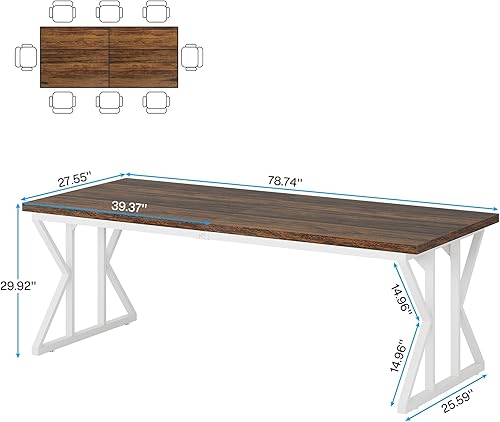 Miniatura 2 de Tribesigns Mesa de comedor de granja para 6-8 personas, mesa de comedor rectangular de madera de 78.7 pulgadas, mesa de cocina rústica con patas