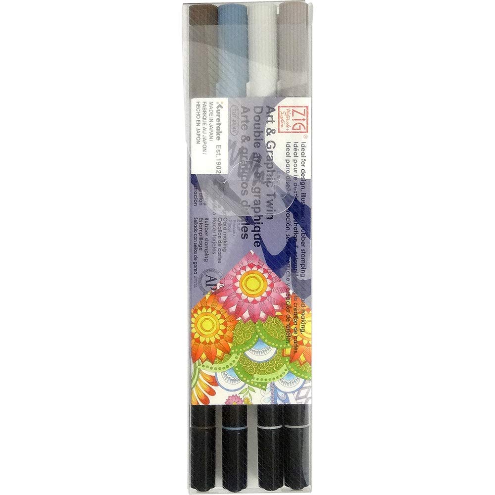 Feutres bicolores Zig lot de 4 couleurs artistiques et graphiques moutarde pour dessin