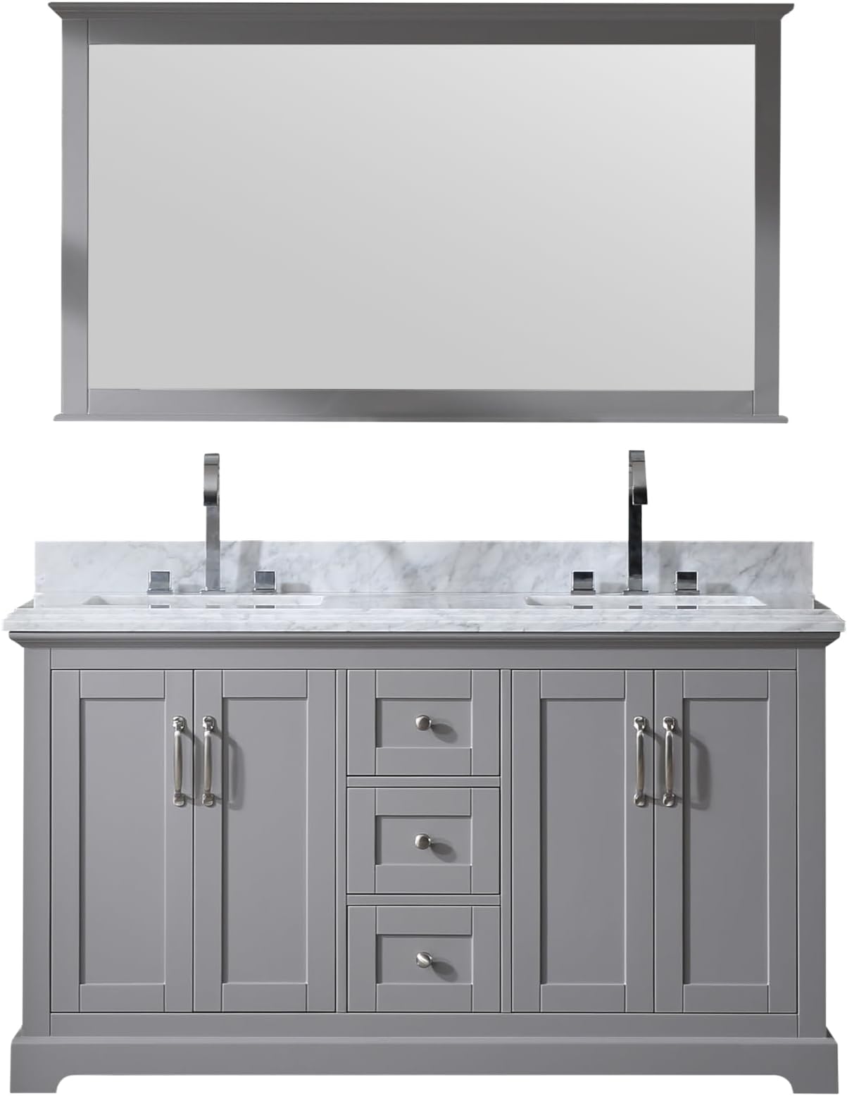 - Mareo 60" Solid Wood Double Sink Bathroom Vanity with Mirror | Marble Countertop & Backsplash | Soft Closing Doors & Drawers | Nickel Brushed Handles | Grey Cabinet Ceramic Sink Top | Pre-Assembled