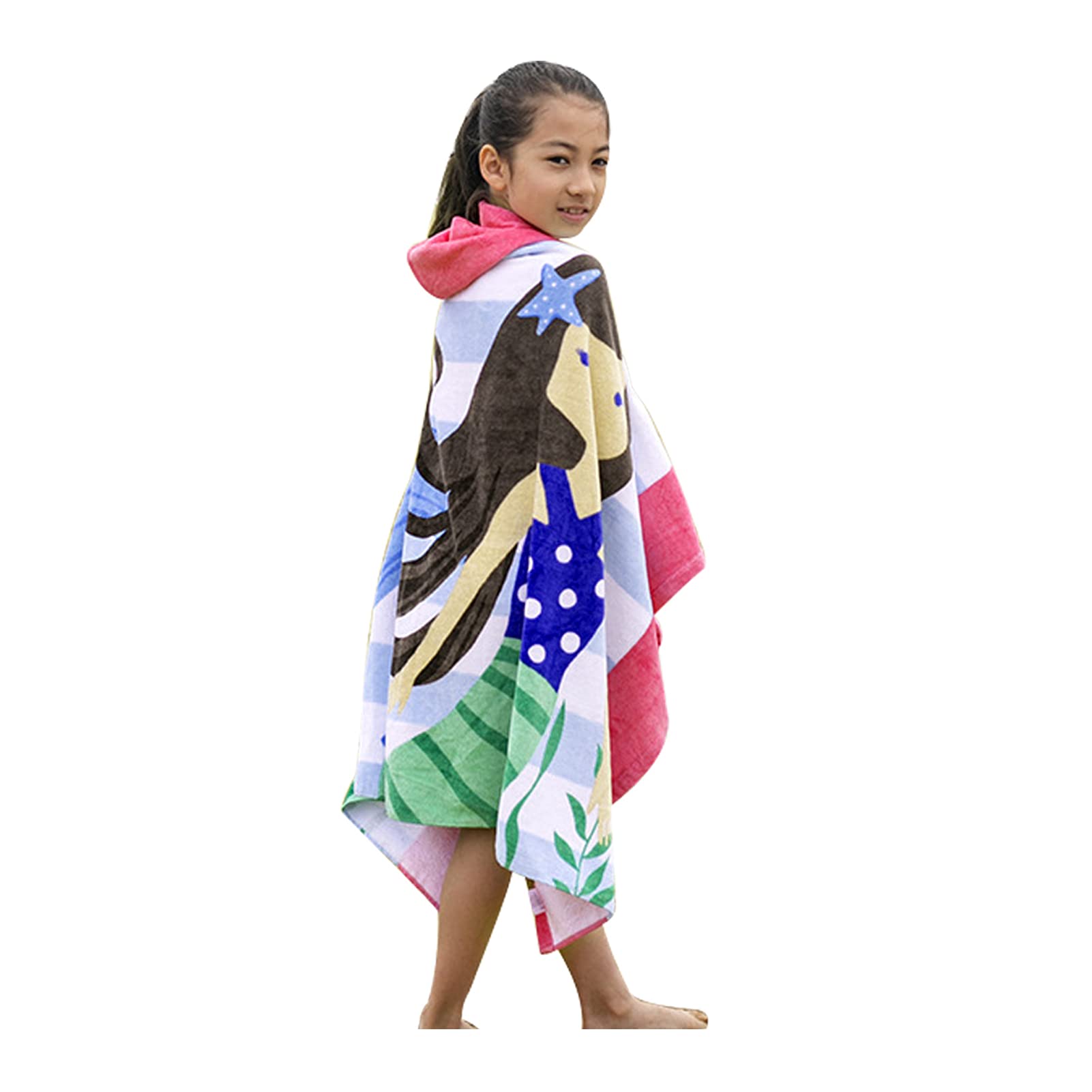 BANGSAUR Kids Towels with Hood, Oversize Bath Pool Swiming Towel Wrap Toddlers Girls Baby 3-12 Years Cotton Changing Robe Star Mermaid