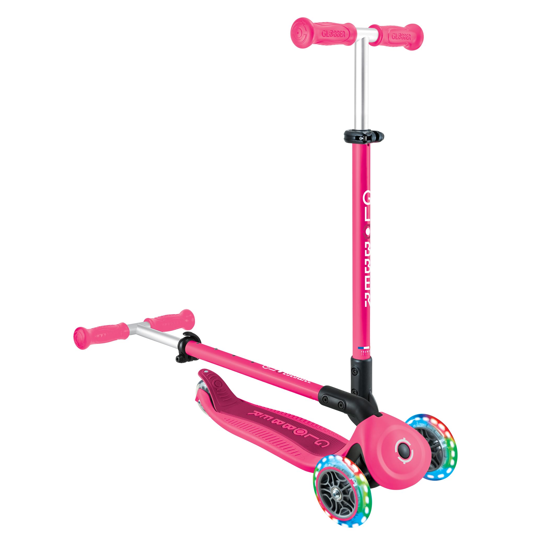GLOBBER GO-UP Active Lights – rower trójkołowy 3 w 1, rowerek biegowy i skuter, 120/80 mm, 3-kołowy, z regulacją wysokości