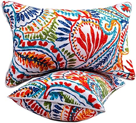 JMGBird 12×20 Inch Outdoor Lumbar Pillows Pack of 2 Waterproof Throw Pillows with Insert Rectangular Decorative Garden Cushion for Home Furniture Patio Coach Sofa