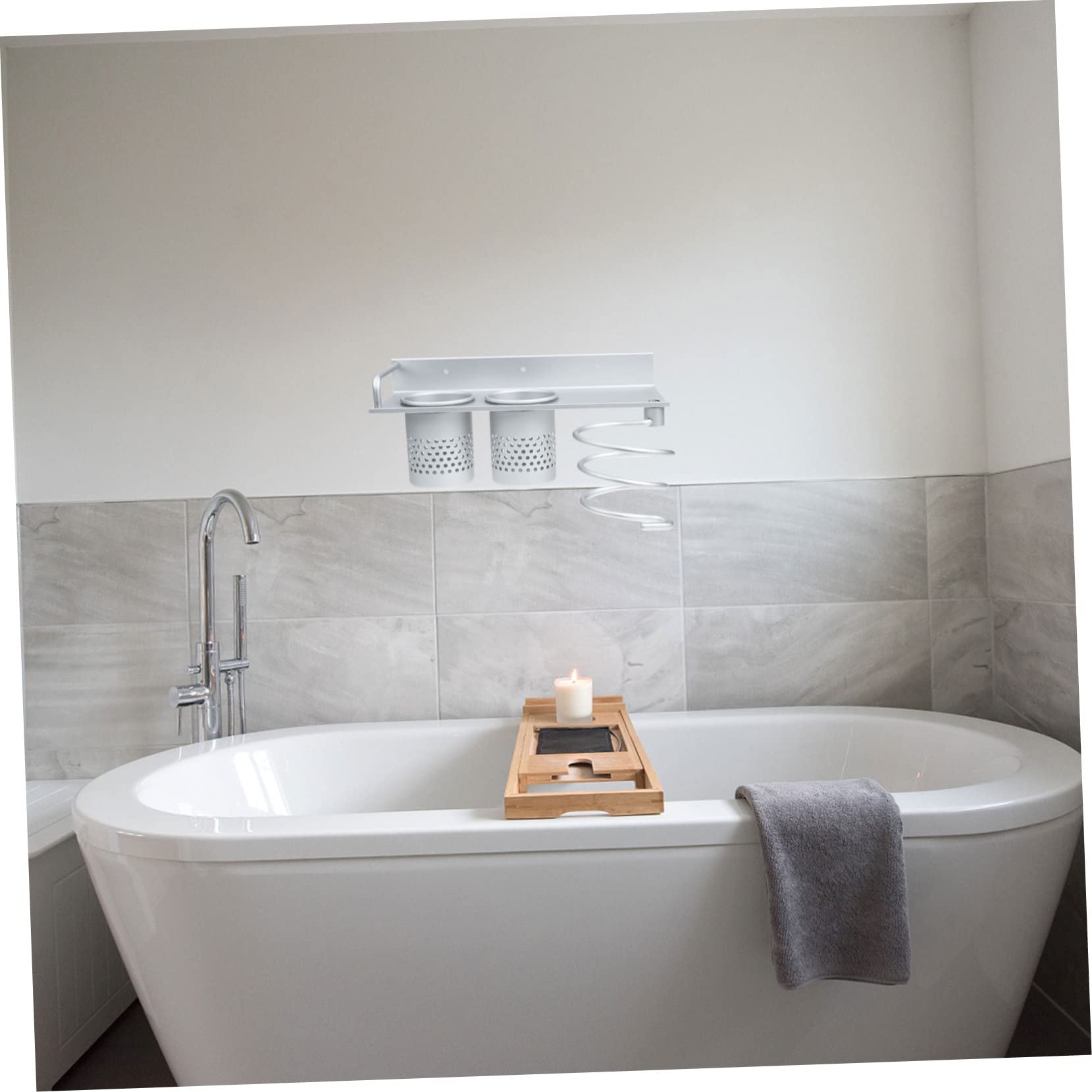 MAGICLULU Badezimmer Haartrockner Halterung Wandmontage Selbstklebend Silber Doppel Ablage Haartrocknerhalter Organizer für Haarstyling Geräte Badezimmer Aufbewahrung