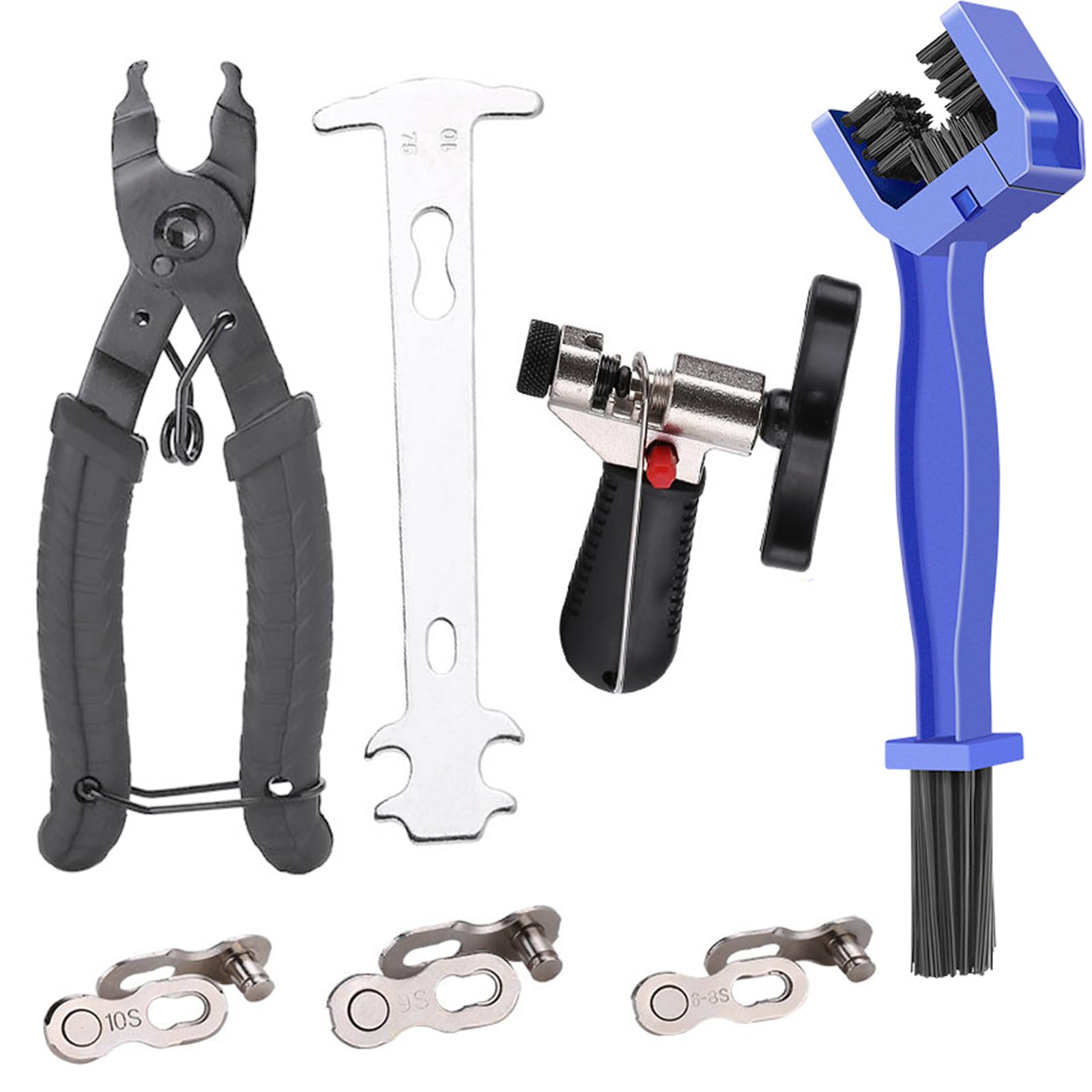 Bike Chain Repair & Maintenance Tools Kits:Bike Link Plier + Chain Breaker Splitter Tool+Chain Checker+3 Pairs Bicycle Missing Links+Chaingang