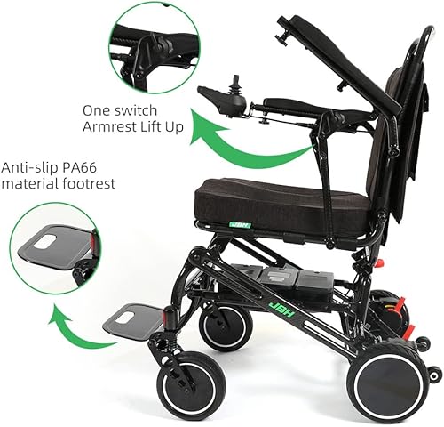 Miniatura 8 de JBH Sillas de ruedas plegables de fibra de carbono súper ligeras de 39 libras, Silla de ruedas motorizada compacta, Silla de ruedas plegable