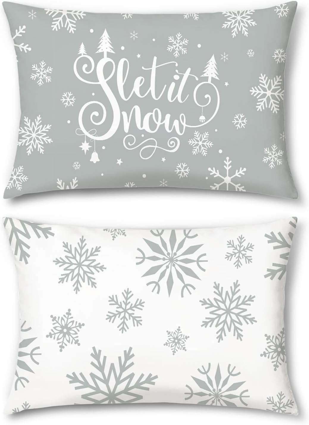 1  pack pillow semilar Bonhause White and Grey Christmas Lumbar Pillow Covers 12 x 20 Inch Gray Winter Snowflake Xmas Decorative Pillow Cases for Couch Sofa Bed Home Holiday Decor Set