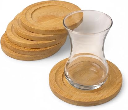 Deconox Bamboo Round Tea Plate Coasters Set of 6, Decorative Bamboo Coasters