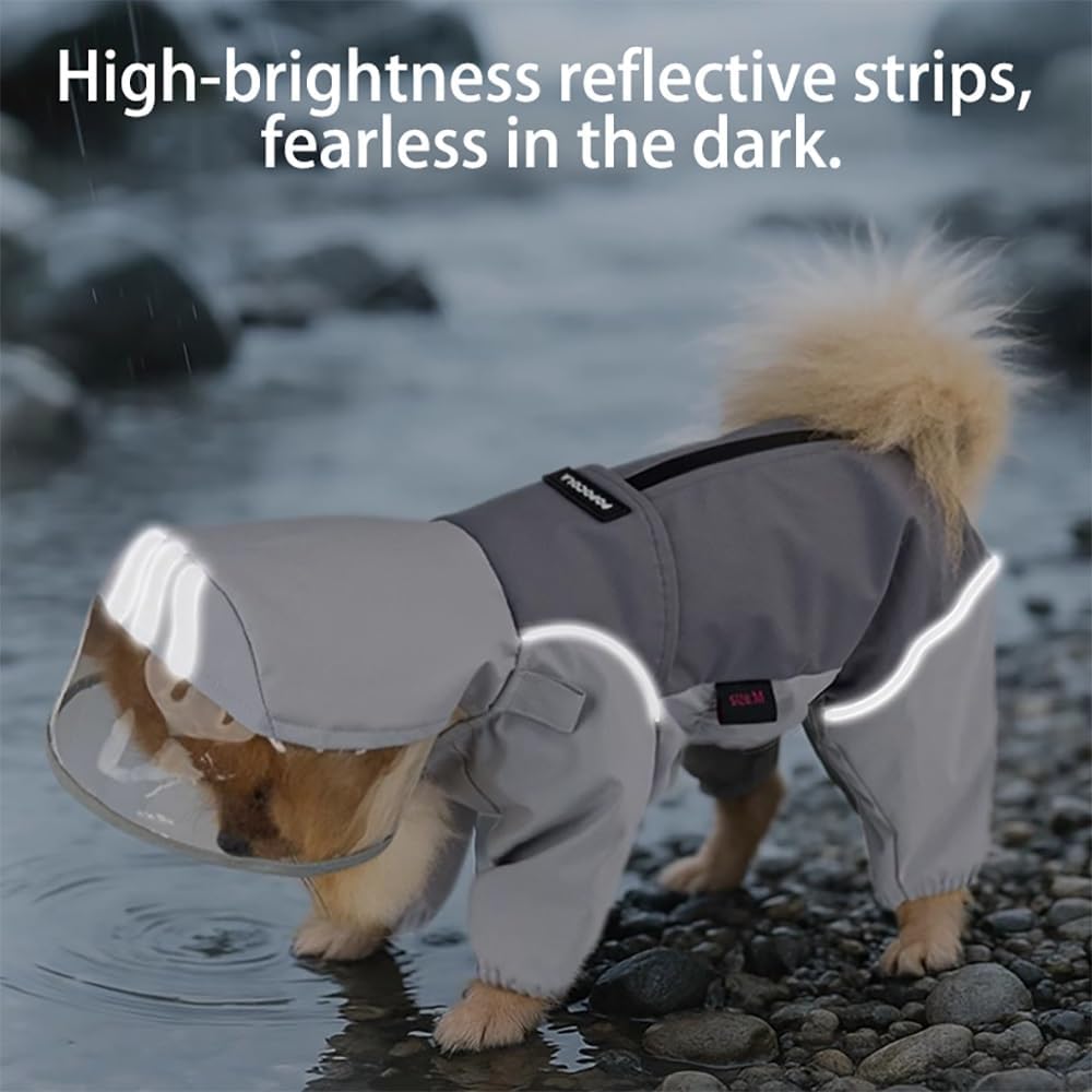 Full Coverage Dog Raincoat with Legs, Hood and Detachable Boots, Lightweight Waterproof Dog Coat for Small Breed Dogs(Male,2XL(17-23 lbs))