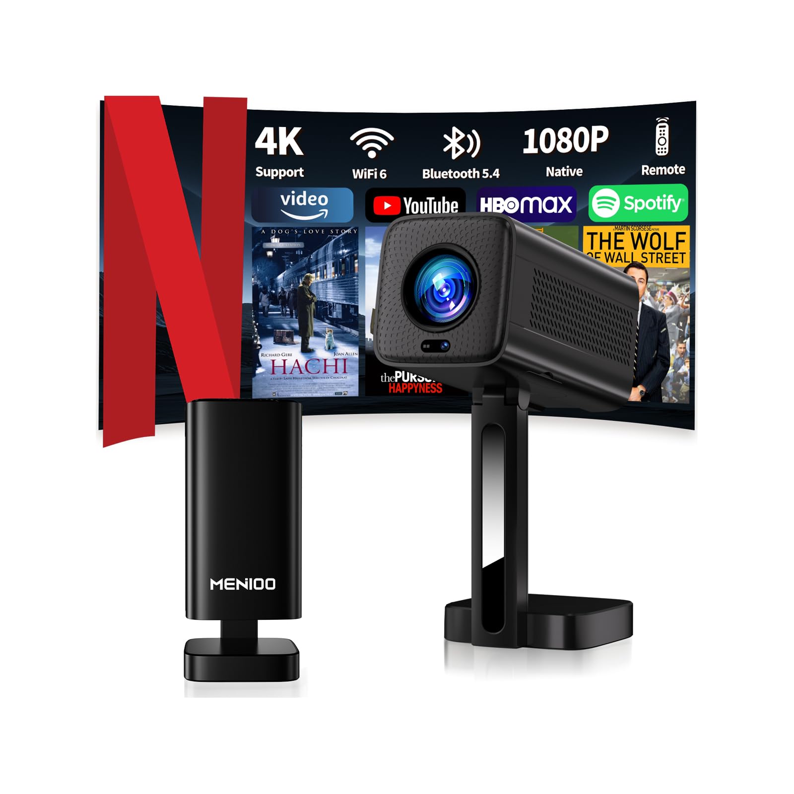 Mini proiettore [app integrate e aggiornate al 2026] supporta messa a fuoco automatica 4K 1080p e correzione trapezoidale girevole a 90°, proiettore portatile con WiFi 6 e Bluetooth 5.4 per HDMI/TV